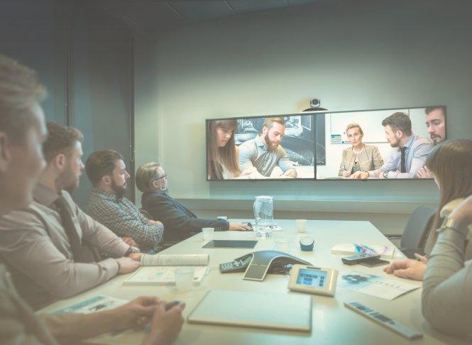 Sip trunk channels facilitate a videoconference between remote and in-house workers