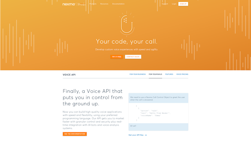 Nexmo Voice Product Page (Developer module)
