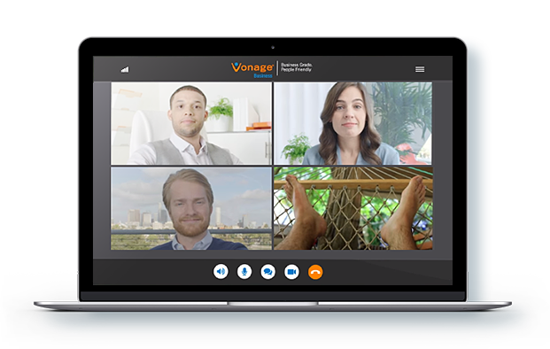 coworkers video conferencing on laptop